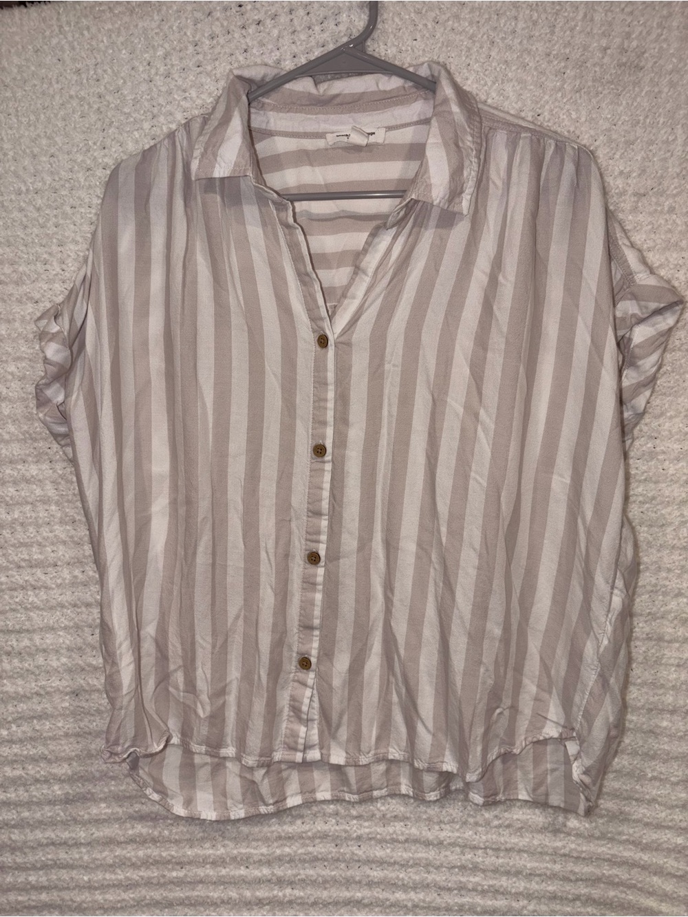 beachlunchlounge Relaxed Stripe Button-Down Shirt - Beige & White